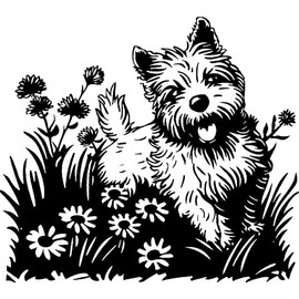 'Westie Dog with Flowers' Rubber Stamp - Unmounted Design for Crafting & Scrapbooking, A7 (RS00061103)
