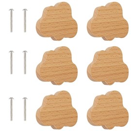 Clouds Shaped Wooden Knobs, 6Pcs Wood Drawer Knobs Cloud-Shaped, Cloud-shapeds Wooden Dresser Pulls Knob with Screws for Drawer