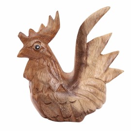 DUONGJAIS BRAND Good Luck Wooden Hand Carved Wooden Rooster Statue, Sculpture Art Decorative Rustic Home Decor Accent Handmade Handcrafted Decoration Natural Color