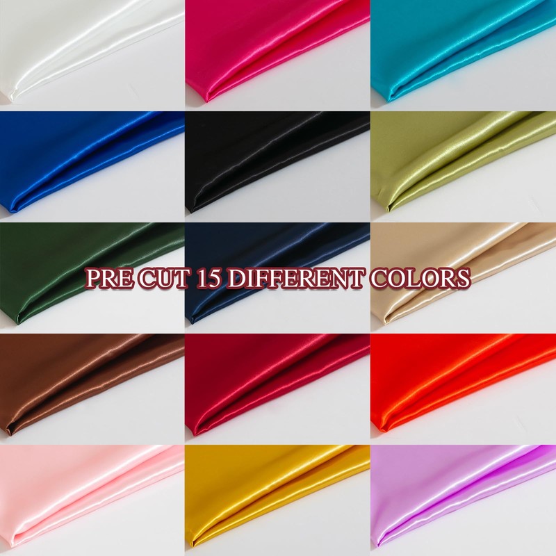 Q&J Fabric Co 15Pcs Satin Shiny Silky Cloth Fat Quarter