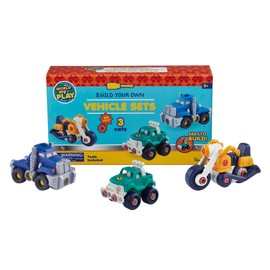 Toysmith Build Your Own Vehicle Set, Build 3 Different Vehicles from 84 Pieces, Set Includes Motorcycle, Off-Road Truck & Semi-Truck, Interactive DIY Toys, Great Gift for Boys and Girls, for Ages 3+