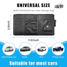 Augeny Car Sun Visor Organizer, Leather Personal Belonging Storage Pouch with Zipper, Car Visor Storage Pouch Sunglasses Holder, Auto Interior Accessories Pocket Organizers (Black)