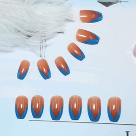 Inilbran Square Coffin Print On Nails Gradient Glue On Nails Medium Long Coffin Fake Nails French Ballerina Stick On Nails Shiny Fingernails Ombre Pink Full Cover 24 Pieces