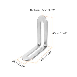 sourcing map Adjustable Corner Code, 4Pcs 48x48mm - Stainless Steel 90-Degree L-Shape Corner Brace, for Fixed Furniture Shelf Bed Table Connector (Silver)