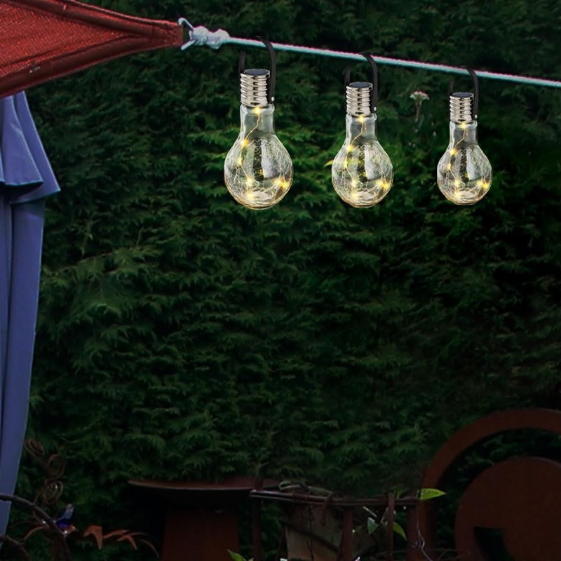 Solarlampe Solarleuchte Gartenlampe Hängelampe Dekoleuchte Terrasse, IP44 Akku, Edelstahl Glas