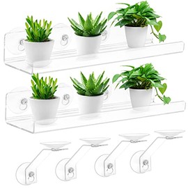 2 Pack Suction Cup Shelf for Plants Window, 15 Inch Window Shelf for Plants, Acrylic Window Sill Extender for Plants, Window Plant Shelves, for Succulent Planters, Herb Pots, Indoor Plants