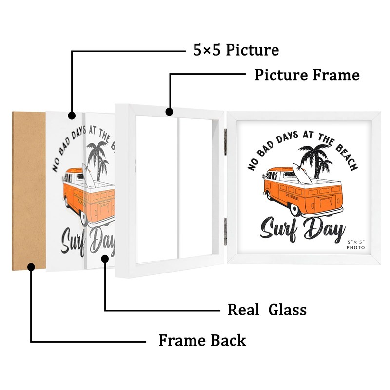 ORIVAN 5x5 Triple Picture Frame Hinged 3 Photos Folding Photo
