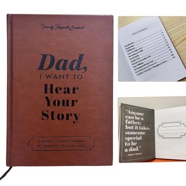 Dad,I Want To Hear Your Story,Black Gold Foil Lettering Father Shares Life Journal, Leather Wrapped Hardcover Father's Story Journal, Father's Birthday Gift