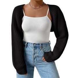 Plus Size Women's Long Sleeve Open Front Crop Cardigan Drop Shoulder Shrug Oversized Ribbed Knit Bolero Sweater (US, Alpha, XX-Large, Regular, Regular, Black)