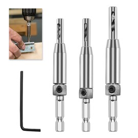 3 Pcs Hinge Drill Bit Set, Self Centering Drill Bit, Hex Shank Hinge Drill Bit Guide Set, Hexagon Spanner and HSS Drill Bits for Woodworking, Door & Cabinet Installation (5/64", 7/64", 9/64")