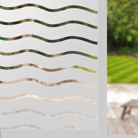 Donox Window Privacy Film, Static Frosted Window Film Non-Adhesive Glass Film, Beautiful Simple Wave Pattern for Home Office, 35.4 X 78.7 Inches