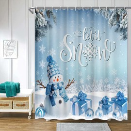 ChloropLastid Let It Snow Shower Curtain 72x72 Inches Snowman Christmas Tree Plalm Snowflake Shower Curtain Merry Xmas Eve Decor Fabric Waterproof Curtain Include Hook