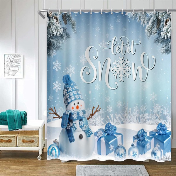 ChloropLastid Let It Snow Shower Curtain 72x72 Inches Snowman Christmas