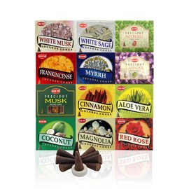 Hem 12 Assorted Boxes of Incense Cones, (120 total)| Natural Fragrance For Aromatic Rooms | Odor remover Incense For Stress Relief & Relaxation