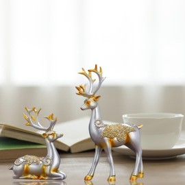Reindeer Christmas Decoration - Christmas Lucky Deer Decor - 2X Decorative Christmas Elk Statues, Deer Ornaments for Bedroom, Study, Living Room, Guest Room