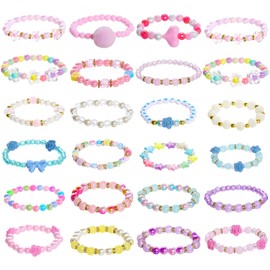 Dxhycc 24 Pieces Princess Bracelets Girls Beaded Bracelets Little Girls Costume Jewelry Set for Birthday Party Favors