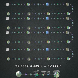 UHMC Star Garland, 52Ft Iridescent Circle Dot Streamer Garland Decoration, Twinkle Circle Dot Star Garland Decoration, Hanging Shiny Paper Garland For Kid Room Birthday Party (Colorful)