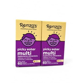 Renzos Picky Eater KIT 2  Multivitaminico para Nios  18 Vitaminas y Minerales  60 Tabs Masticables sin Azcar  Vegano y Sin Alrgenos  Vitamina C, D3,  