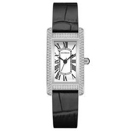 RUIMAS Women Watches Leather Band Fashion Japanese Quartz Waterproof Watches Roman Numerals Women Diamond Watches, black silver, Classic