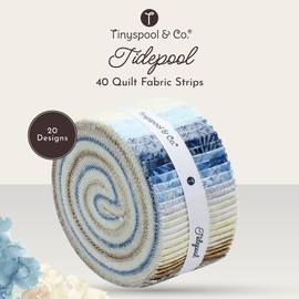 Tinyspool & Co. Jelly Roll Fabric Strips for Quilting, Crafting, and Sewing, 40 Strip Assorted Bundle, Soft Cotton for Blanket, Rug, Upholstery, Home Decor, and Purse Making, Tidepool