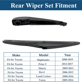 Rear Windsheild Wiper Arm Blade Set for Toyota Highlander 2008-2019/ Toyota Prius V 2012-2017/ Toyota RAV4 2006-2012 / Toyata Matrix 2009-2013 / Toyata Land Cruiser/Toyata Venza 2009-2016