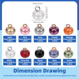 Glarks 120pcs 10mm Half Domed Pearl Buttons, 10 Colors Resin Pearl Buttons with Metal Shank, Mushroom Half Round Buttons, Metal Circle Hook Buttons for DIY Sewing Clothing Dress Sweater Crafts