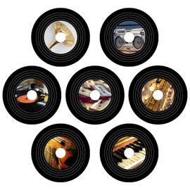 ViibXfans - Paquete de 7 discos de vinilo de 7 pulgadas, estéticos decorativos de pared clásico para decoración de fiestas musicales (70, 80, 90s Rock&Roll), color negro