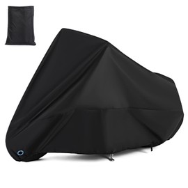 Motorcycle Cover, 210D Thick, Waterproof, UV Protection, Anti-Theft, Windproof, Portable, Convenient Storage Bag Included (Black, 2XL)