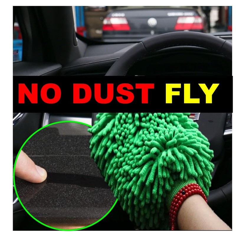 QUALIALL, Green Chenille Microfiber Dusting Mitt, 10.5x8 Inch, Electrostatic, Reusable,