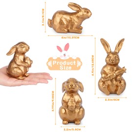 LMTGLDT Bunny Figurine,Easter Rabbit Statue Set of 3,Small Resin Gold Bunny for Spring Sculpture Table Ornament,Vintage Rabbit Figurines for Table Home Party Decoration