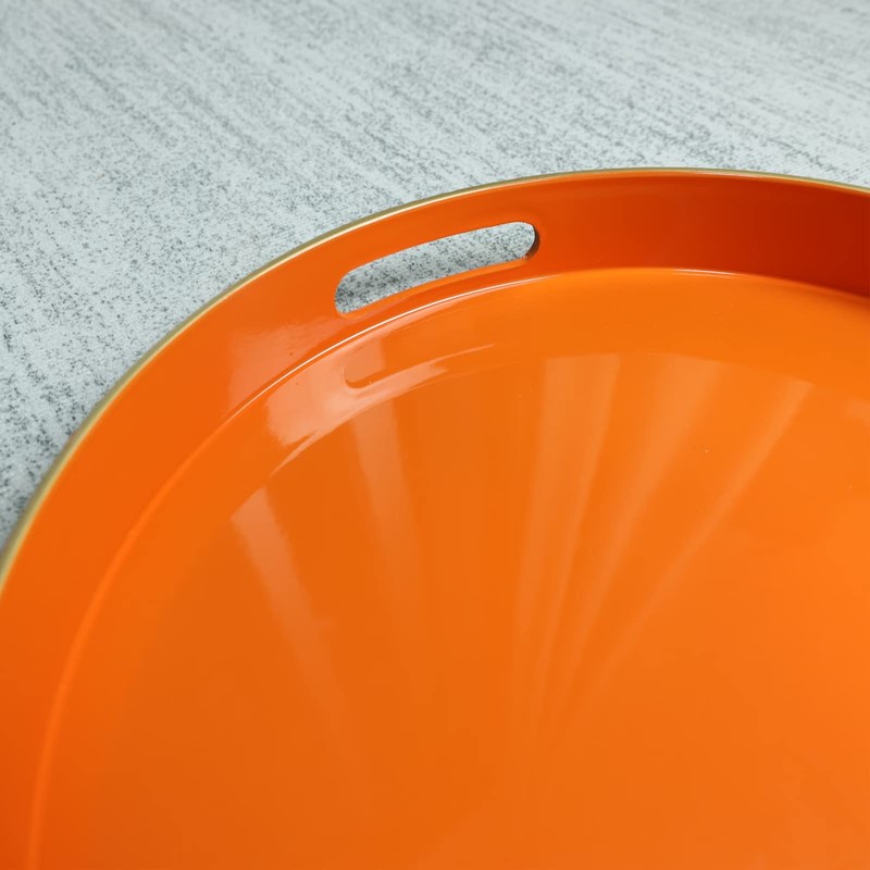 Spsyrine Round Orange Decorative Tray, 13" Plastic Serving Table Tray
