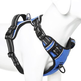 HEELE Dog Harness, No Pull Dog Harness Medium, Release on Neck, Reflective Adjustable Dog Harness with Front Back 2 Leash Attachments and Soft Padded Control Handle for Dogs Walking Training, Blue, M