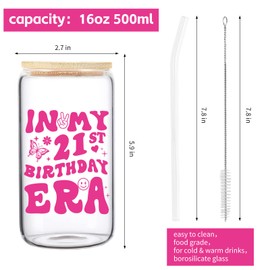 21st Birthday Gifts for Women,21st Birthday Gifts for Her Glass Cup In My 21st Birthday Era -Birthday Cup For Women Idea Birthday Gift For Women, Friends, Co-Worker - 16 Oz Coffee Glass (21st cup)