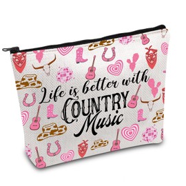 Country Music Lover Gift Country Girl Makeup Bag Life is Better with Country Music Zipper Pouch Western Rodeo Gift (Life Music UK)