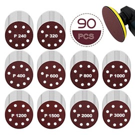 GAVIK 90 PCS 5 Inch Sanding Discs 8 Hole Wet Dry Hook and Loop 240-3000 Grit Assortment for Woodworking Polishing