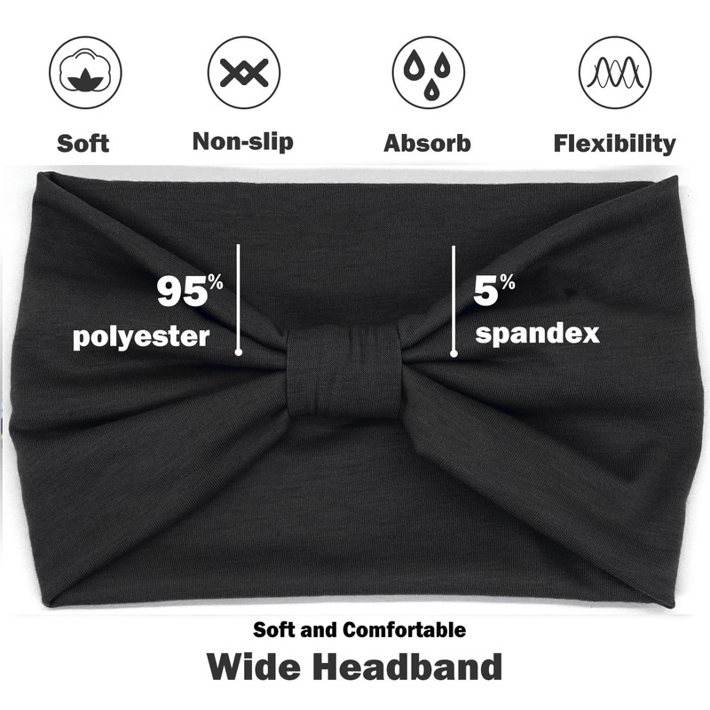 IVARYSS Wide Headbands for Women, Black Knotted Head Wraps Turbans,