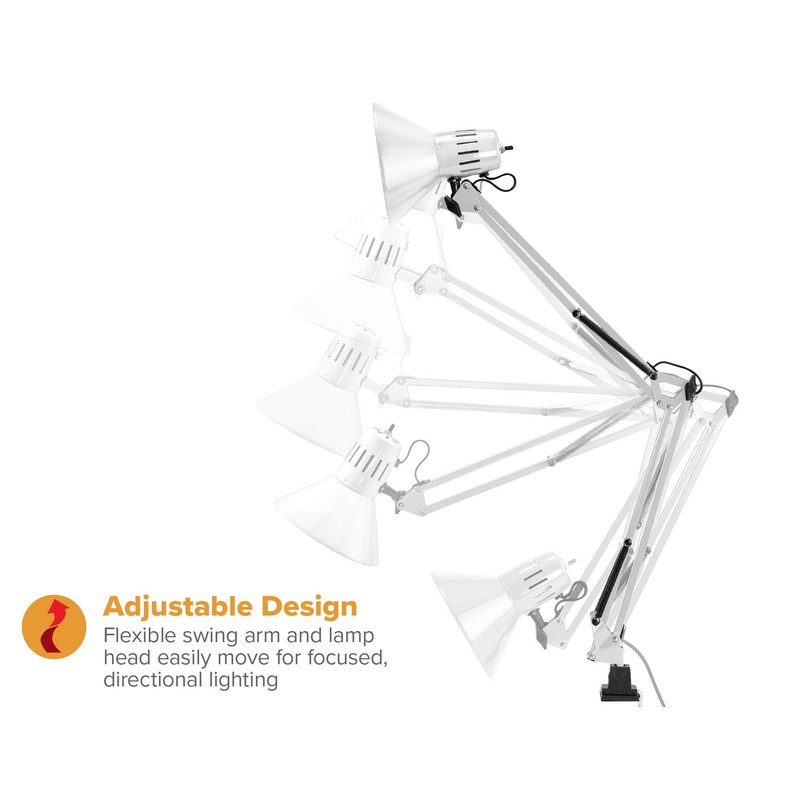 Bostitch Office VLF100-WHT Swing Arm Desk Lamp with Clamp Mount,