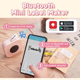 Memoqueen Label Makers Machine with 3 Tapes Q30S Handheld Bluetooth Mini Sticker Thermal Label Printer, Easy-to-Use for Home Office Organization, Rich Icon Font Multiple Templates,Pink