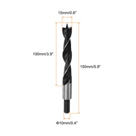 sourcing map Brad Point Drill Bits 15mm(38/64") Dia Straight Steel Round Shank Drill Metric Brad Point 3.9" Drilling Depth Spiral Twist Drill Bits for Carpenter Woodworking Plastic Rubber