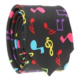Multicoloured Musical Notes Tie – Original Men's Tie – Neon Fantasy Design on Black Background