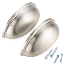 ASKANO 3 Inch Hole Centers, Brushed Nickel Bin Cup Kitchen Cabinet Pull Handle ZP2403 | Pack of 10, Solid Hardware for Drawer, Dresser, Bathroom, Vanity, Furniture Door, Cupboard, Bedroom, 3"