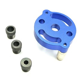 Szliyands Dowel Drill Guide, 2.75in Aluminum Alloy 3-Hole Drill Bit Guide Jig Positioner Locator Hand Drill Tools for Woodworking Beech Vertical Holing with 6/8 /10mm Drill Bushings - blue