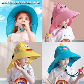 Gikoo Sombrero de Sol para Niños, Gorro para el Sol Niño con Malla y Correa Ajustable para la Barbilla, Gorros Playa ala Ancha Plegable Secado Rápido, UV Proteccion UPF 50+ para Niño y Niña.(Azul)