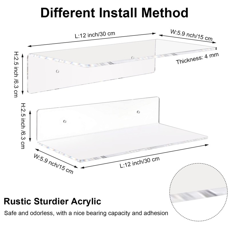 Vinsot 12 Pack Acrylic Floating Shelves 12 Inch Clear Acrylic
