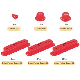 sourcing map Plastic Pick Up Cover Single Coil Cover Switch Tip 1 Volume and 2 Tone Knobs Red for Guitar