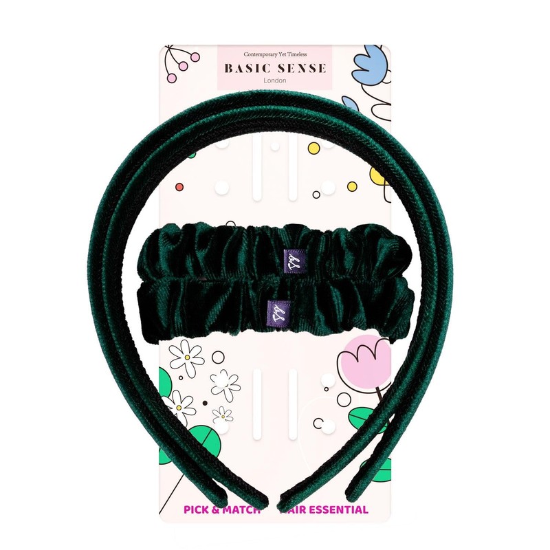 Basic Sense Girls School Velvet Hairband & Scrunchie Set -