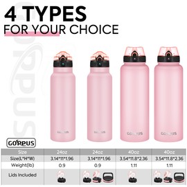 GOPPUS 1.2L/40oz Stainless Water Bottle with Straw Large Thermal Bottle 1200ml Flip Top Metal Bottles Cold Drink Leakproof Flask Big Drinks Bottles Double Walled Insulated Bottle Travel Water Bottle