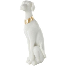 Deco 79 Polystone Dog Decorative Sculpture Sitting Home Decor Statue with Gold Collar, Accent Figurine 5" x 7" x 17", Cream