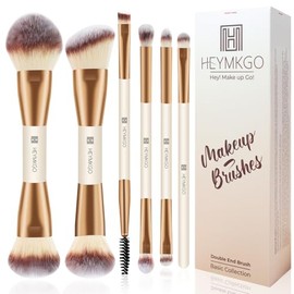 HEYMKGO - Juego de 6 brochas de maquillaje de doble punta para base, contorno, polvos, rubor, corrector, sombras de ojos, líquidos, cremas y polvos (albaricoque)
