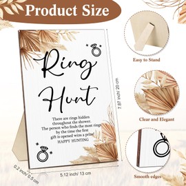 Bucherry Bridal Shower Games with Rings Funny Ring Hunt Games Sign Wooden Game Sign and 100 Mini Plastic Rings Fake Rings with Diamond for Bride Shower Game Wedding Winner Gifts Party Favors (Boho)